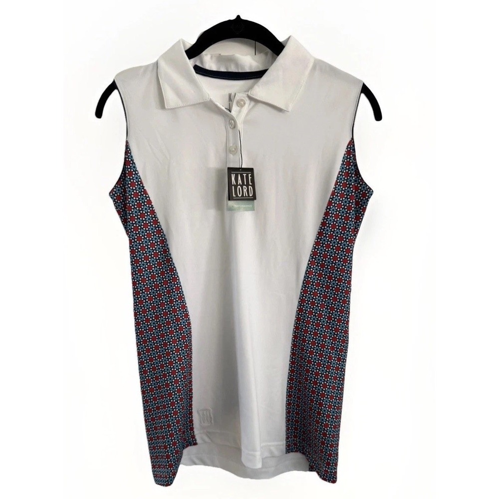 NWT Kate Lord Womens Performance Golf Polo Tank Sleeveless White Size Small